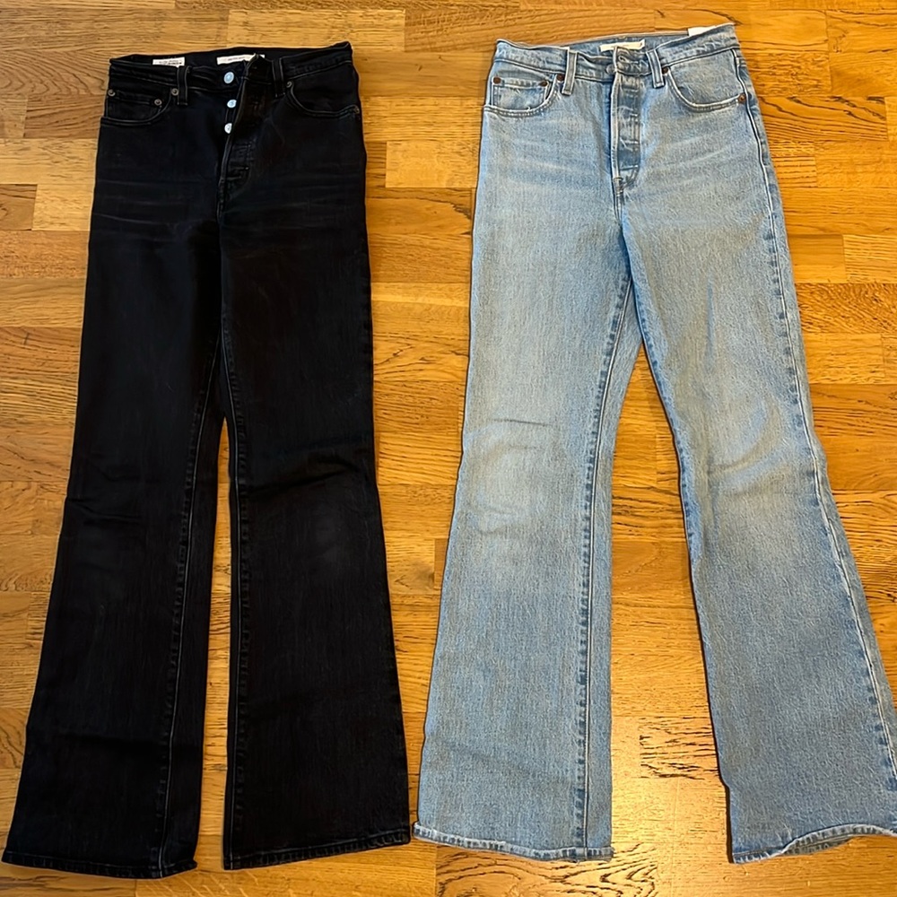 Levi’s Premium Ribcage Boot Denim Size 25 black and light wash (both!)